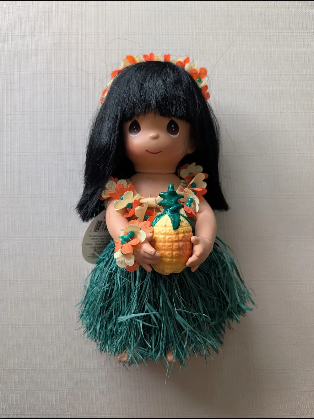 Precious Moments Hawaiian Hula Girl Doll in Teal Grass Skirt with Orange Accents
